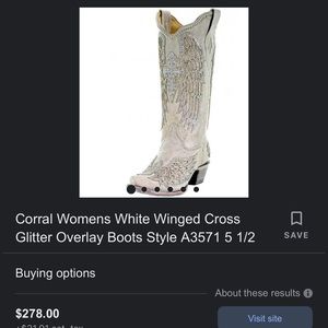 Corral Womens White Winged Cross Glitter Overlay Boots Style A3571 6 1/2